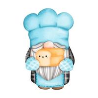 Digital painting watercolor gnome chef, Baker gnome in the kitchen. vector illustration