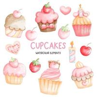 cupcake watercolor element vector