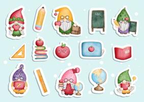 back to school gnome sticker, planner and scrapbook. vector