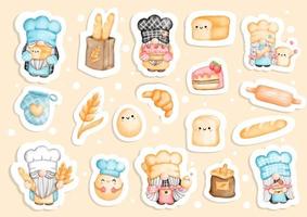 Baker Gnomes sticker, kitchen gnome planner and scrapbook. vector