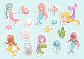 Watercolour mermaid sticker, planner and scrapbook. vector