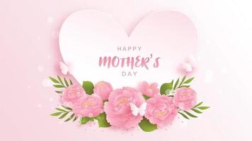 Happy mother's day background with colorful flowers and butterflies. Paper cut vector illustration.