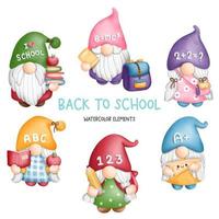 Digital painting watercolor back to school Gnome, student Gnome greetings card. back to school element vector