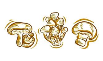 Set of Mushroom Hand Drawing Illustration doodle for branding logo background element vector