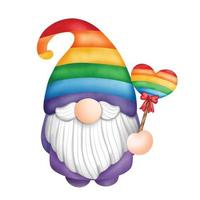 Digital painting watercolor pride month gnome, greetings card. Lgbt gnome. vector