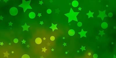 Fondo de vector verde claro, amarillo con círculos, estrellas.