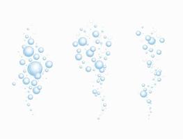 Realistic fizzing flow of air underwater bubbles in water, soda, sea. Foam bubbles. Vector illustration isolated on white background. Design set.