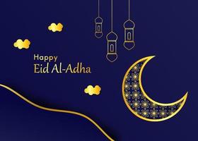 fondo eid al adha con luna dorada vector