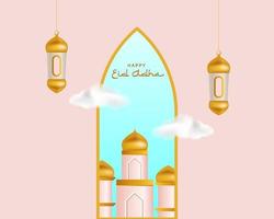 3D islamic decoration background with mosque arabic lantern vector