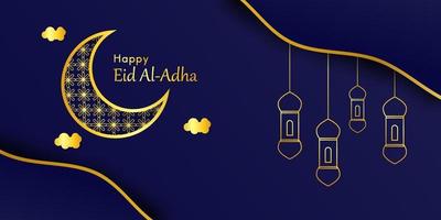 fondo eid al adha con luna dorada vector