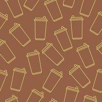 Seamless Background Pattern of Coffee Cups on Brown Background vector