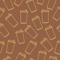 Seamless Background Pattern of Coffee Cups on Brown Background vector