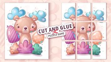 Bear in bush, cut and glue - puzzle game. vector