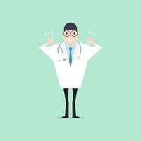 Doctor smiling and show thumb up sign. vector