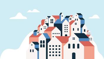 Flat geometric buildings, Minimal city landscape flat style banner. vector