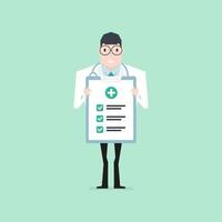 Doctor holding a clipboard check up paper. Health check up. vector