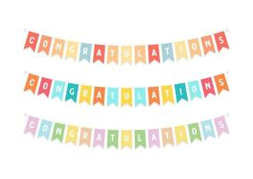 Cute bunting flags with letters Congratulation isolated on white background. vector