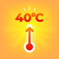 Heat thermometer 40 degrees celsius. Summer weather. vector