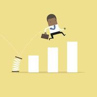 African businessman jump spring across the growing bar chart. Growth for business concept. vector