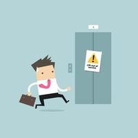 Businessman are running to the elevator. But the elevator is out of service. vector