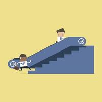 Businessman on escalator and another man climbing the stairs. vector