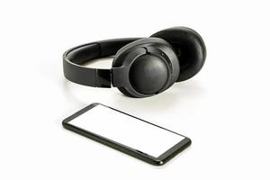 Headphones with Bluetooth technology on white background photo