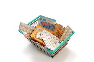 Shopping basket with pills and Euro banknotes photo