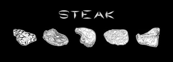 Set of slices steaks vector illustration.