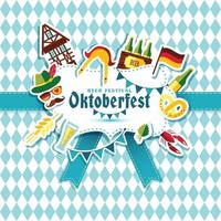 Ilustración de vector de diseño plano con símbolos de celebración de oktoberfest. diseño de celebración del oktoberfest con sombrero bávaro y símbolos de otoño y alemania.