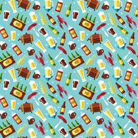 Seamless pattern with beer symbols on blue background. Vector illustration. Flat design.
