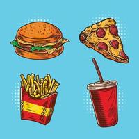 Fast Food Hand Drawn Color Set vector