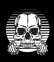 Vintage bodybuilder skull with barbell vector