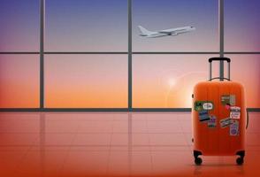 Modern airport interior with big window in the evening vector