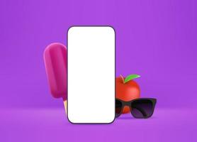 Modern smartphone with blank screen and summer stuff. Ice cream, apple and sunglasses vector