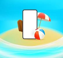 Summer vacation concept with smartphone on a island vector