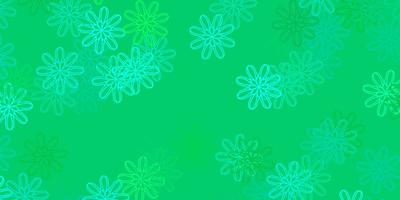 Fondo de doodle de vector verde claro con flores.