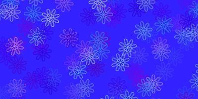 plantilla de doodle de vector azul claro, rojo con flores.