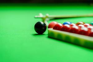 Snooker balls on green snooker table photo