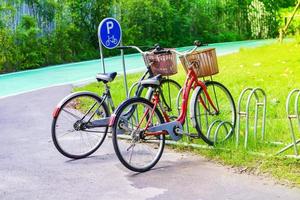 Bicycle parking in the park photo