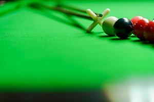 Snooker balls on green snooker table photo