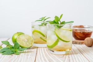 Iced honey and lime soda with mint - refreshing drink