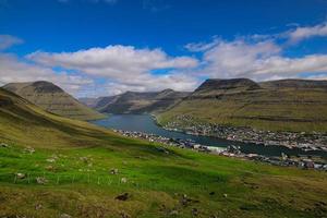 Panorama y paisaje de Klaksvik, la segunda ciudad más grande de las Islas Feroe foto