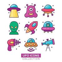 paquete de iconos ovni y alienígena vector