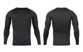 Black sport base layer longsleeve t-shirt front and back mock-up template for your design. photo