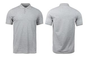 Grey polo shirts mockup front and back used as design template, isolated on white background with clipping path. photo