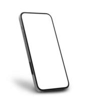 Smartphone con maqueta de pantalla en blanco aislado sobre fondo blanco. foto