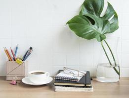 Office desk table with notebooks photo