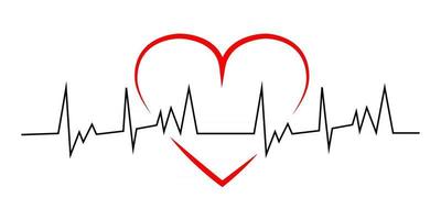 Red heart with black line heartbeat vector