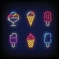 Ice Cream Symbol Neon Signs Style Vector