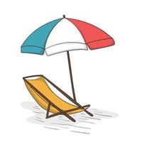 Hand drawn Sun loungers and a beach umbrella on a deserted beach vector